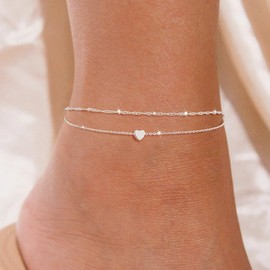 Relveo Silver Ankle Bracelets for Women Anklets for Women Waterproof Layered Anklet Bracelets for Women Dainty Cute Heart Anklets Non Tarnish Beach Jewelry Gift