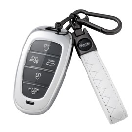 Flensent for Hyundai Key Fob Cover with Keychain for Hyundai Sonata Santa Fe Nexo Tucson Palisade 2025 2024 2023 2022 (Silver)