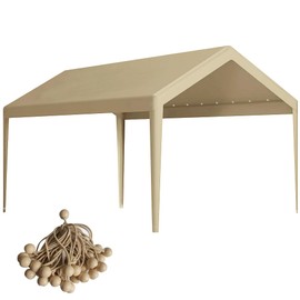 Carport Replacement Canopy, Replacement Top Cover for 10' x 20' Carport Frame, 180G PE Fabric Waterproof & UV Protected Tarp with Ball Bungees, Beige (Only Top Cover, Frame is not Included)