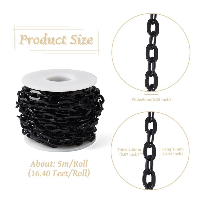 FASHEWELRY 16.4 Feet Black Aluminium Cable Chains Unwelded Flat Oval