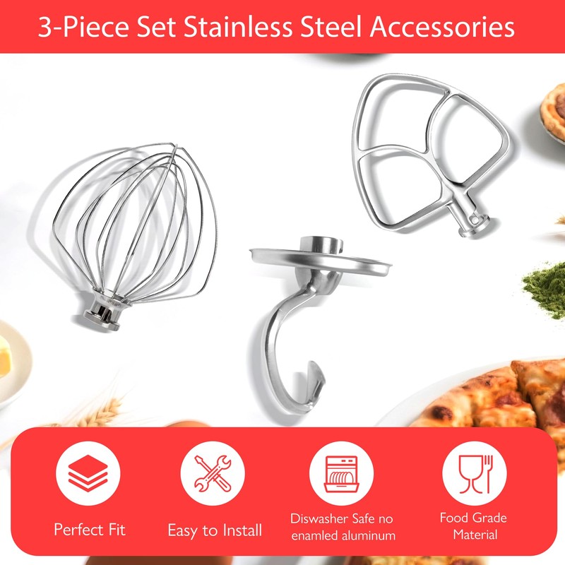 Stainless Steel Mixer Accessories Compatible with KitchenAid 4.5-5 Qt Tilt-Head,