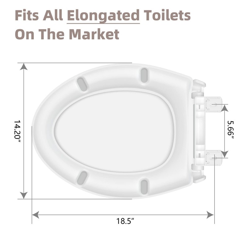 Elongated Toilet Seat, Slow Close Quick-Release Hinges, Heavy Duty Soft