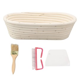 25cm Bread Proofing Basket Set Oval Natural Rattan Sourdough Proofing Basket Dough Scraper Cloth Liner Brush