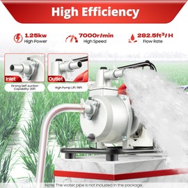 2HP 43CC Gasoline Engine Water Pump,2-Stroke Portable Water Transfer Pump Single Cylinder 8m3/h Gas Powered Air-cooled High Flow Trash Water Transfer Pump Irrigation Pump for Garden Farm