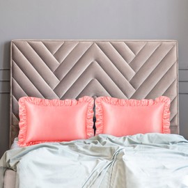 PiccoCasa Satin Pillowcase Set of 2 Pillowcases with Ruffles Cuddly Envelope Closure as Decorative Cushion Cover for Living Room Bedroom Sofa Decoration Pink 51 x 66 cm
