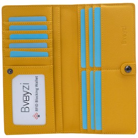 Bveyzi Ultra Slim Thin Leather RFID Blocking Credit Card Holder Bifold Clutch Wallets for Women, Yellow, Small