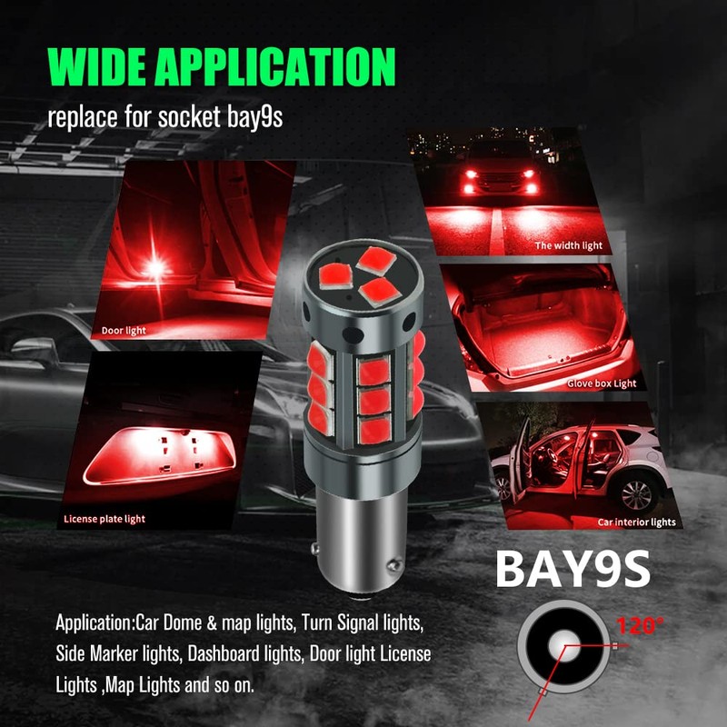 2pcs AC/DC 9-36V H21W LED Bulbs Red,Error Free BAY9S 64136