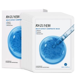 RAZUYEN Rejuvenating Sheet Mask, Panthenol Vitamin B5 Facial Mask for Sensitive Skin, Hydrating, Soothing, Calming and Balancing, Face Sheet Mask 10 Sheets