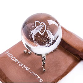 3D Dolphin Crystal Ball with Stand Valentines Day Gift Birthday Gift - Double Dolphins Love Heart Ornament
