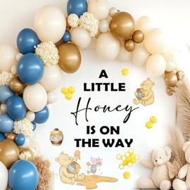 Winnie Baby Shower Wall Decals, Waterproof Stickers for Baby Shower Party, Gender Reveal Sign for Arch Backdrop, A Little Honey is on The Way Wall Decoration for Nursery Home