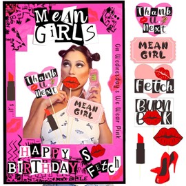 LaVenty Mean Girl Birthday Party Photo Booth Props Frame Mean Girl Party Decoration Y2k Birthday Party Decorations Hot Pink Girls Birthday Party Supplies