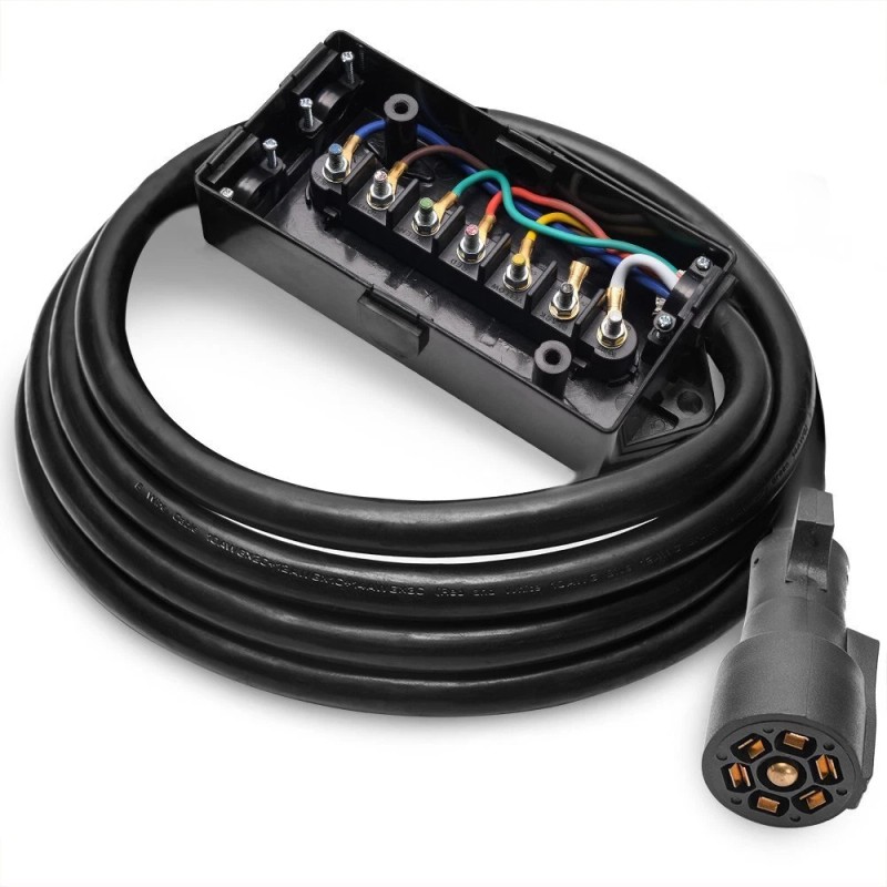 MICTUNING 8ft Trailer Cord with 7-Way Plug, Inline Junction Box