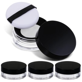 YBEATY 4 Pcs Plastic Empty Loose Powder Container Small Travel Compact Square Case Reusable Refillable Cosmetic Makeup Box with Rotatable Sifter Leakproof Screw Lid (Black)