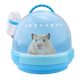 Pink Portable Hamster Carrier with Water Bottle & Handle, Breathable Guinea Pig Travel Cage, Pet Small Animal Carrier Carrying Case for Gerbils Mice Hedgehog Outgoing Transport (7" x 6.2") (Blue)