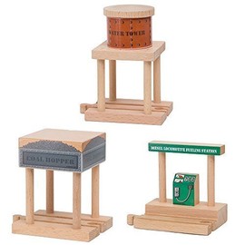 Water Tower, Coal Hopper, Diesel Fuel Station Combo Pack for Wooden Railway Compatible with Thomas, Chuggington, Brio