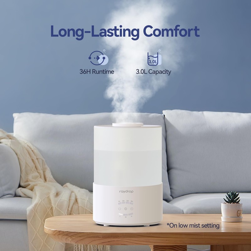 raydrop Humidifiers for Bedroom, 3.0L Cool Mist Humidifiers for Large