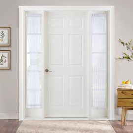 PONY DANCE Sidelight Curtain for Front Door - White Voile Sheer Panel, Light Filtering Window Treatment for Narrow Side French Door with Adjustable Tieback, W30 x L66 Inches, 1 Panels
