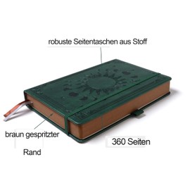 HwxBen Journal Notebook for Men and Women, 360 Pages, Hardcover, Vintage Sun & Moon Design, Dark Grey, 14.5 x 21 cm, Lined