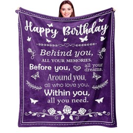 Hiagkmet Throw Blanket Birthday Gifts for Women Friendship Blanket Purple 60"x50", Happy Birthday Decorations for Women, Womens Birthday Gift Ideas for Her Friend Mom Sister Grandma Wife