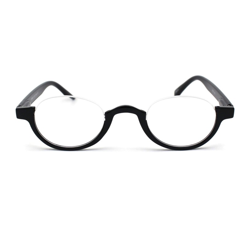 Bottom Half Plastic Rim Round Oval Powered Reading Glasses Black