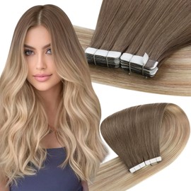 Easyouth Tape in Hair Extensions Human Hair Balayage Tape Extensions Human Hair Brown to Blonde Ombre Tape in Human Hair Extensions Tape ins 18 Inch 40g 20Pcs