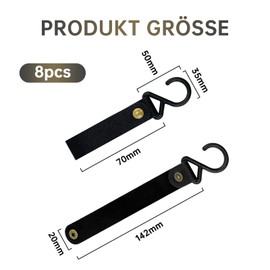 Hooks for Hanging S-Hooks Coat Rail - Leather Coat Hooks Leather Coat Hooks Leather Loop Hook with Leather Loop, Hook for Clothes Rail Multifunctional Hooks with Leather Loop (Pack of 8)