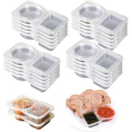Pack of 20 Reusable Snack Pack Containers, Double Compartment Snack Containers, Portable Sauce Containers, Reusable Spice Containers with Lid, Snack Container, for Spices, Dippers, Meals, Soups