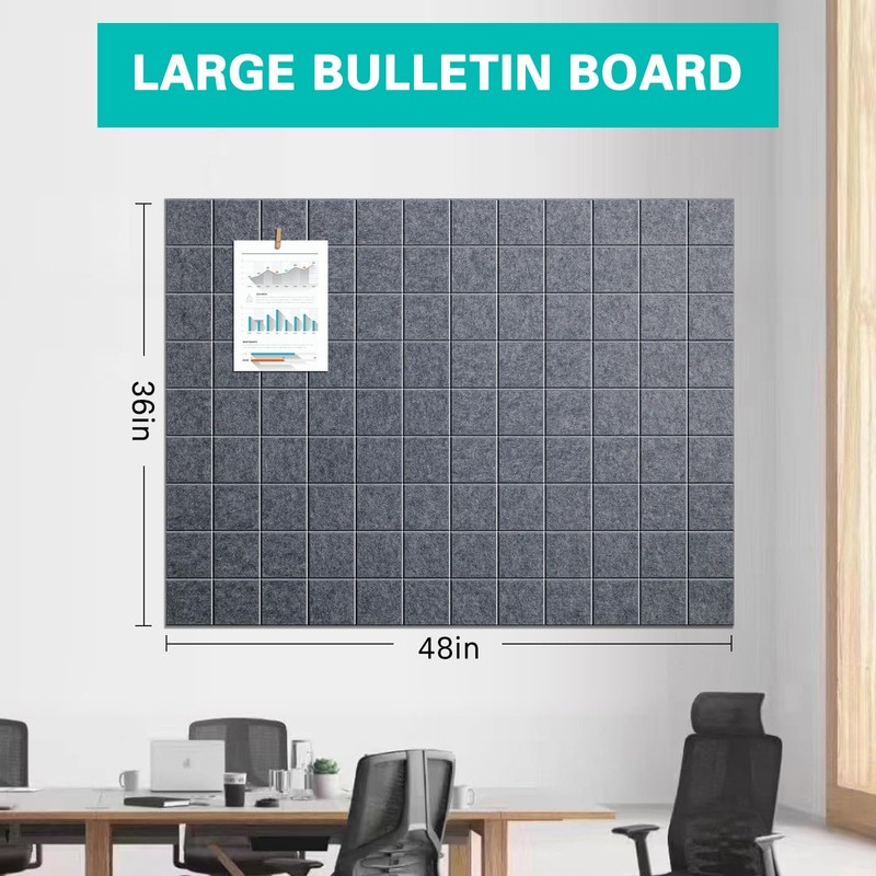 Large Cork Board, 12 Pack Felt Wall Tiles with Safe