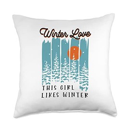 Puristic Winter Nature Designs Cozy Winter Days Love Girl Likes Nature Winter Days Throw Pillow, 18x18, Multicolor