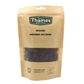 Organic Sun-Dried Sultanas - 100% Natural, No Additives or Preservatives - Vegan, GMO-Free, Certified Organic - Sweet, Juicy and Nutritious Snack - Perfect for Baking and Cooking - Thames Organic 250g