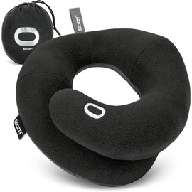 BCOZZY Neck Pillow For Travel, Provides Double Support for Head, Neck and Chin in Any Sleeping Position on Flights, in the Car and at Home, Comfortable Travel Pillow, Size Large, Black Ink