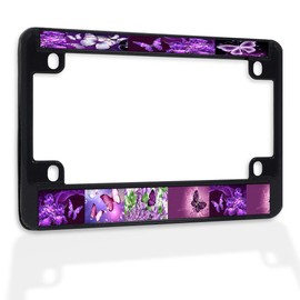 Fastasticdeals Metal Insert Bike License Plate Frame Color Butterflies Flying Weatherproof Motorcycle Accessories Black 4 Holes Solid Insert