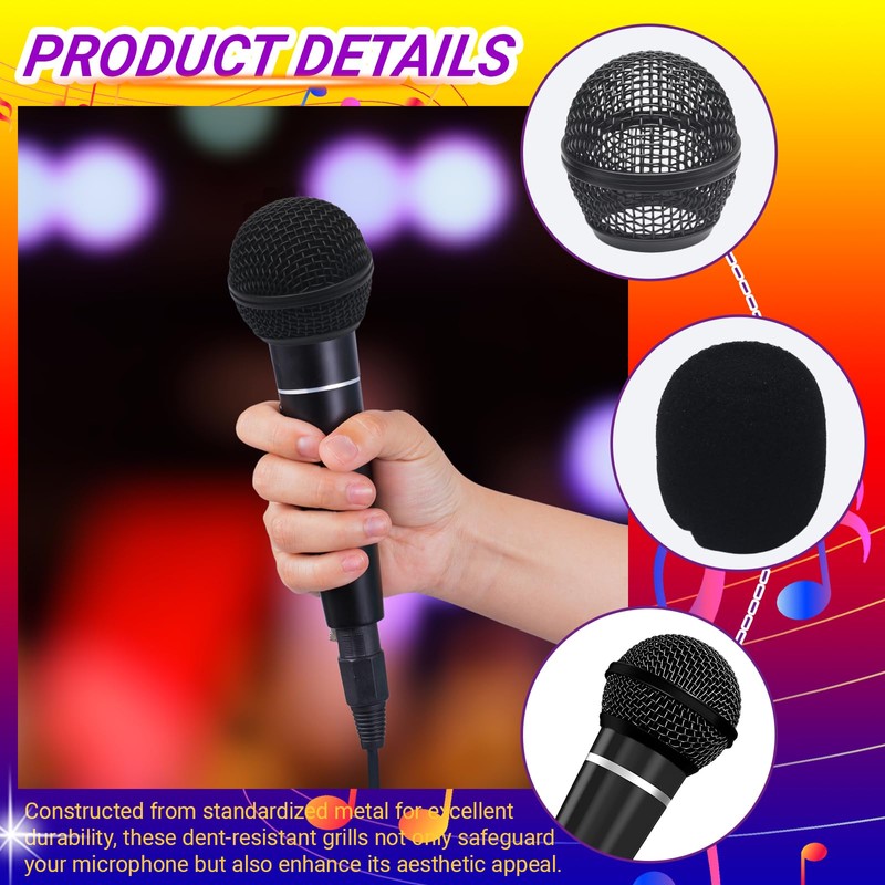 SOVNSG 4PCS Black Microphone Ball Head, Replacement Steel Mesh Grille