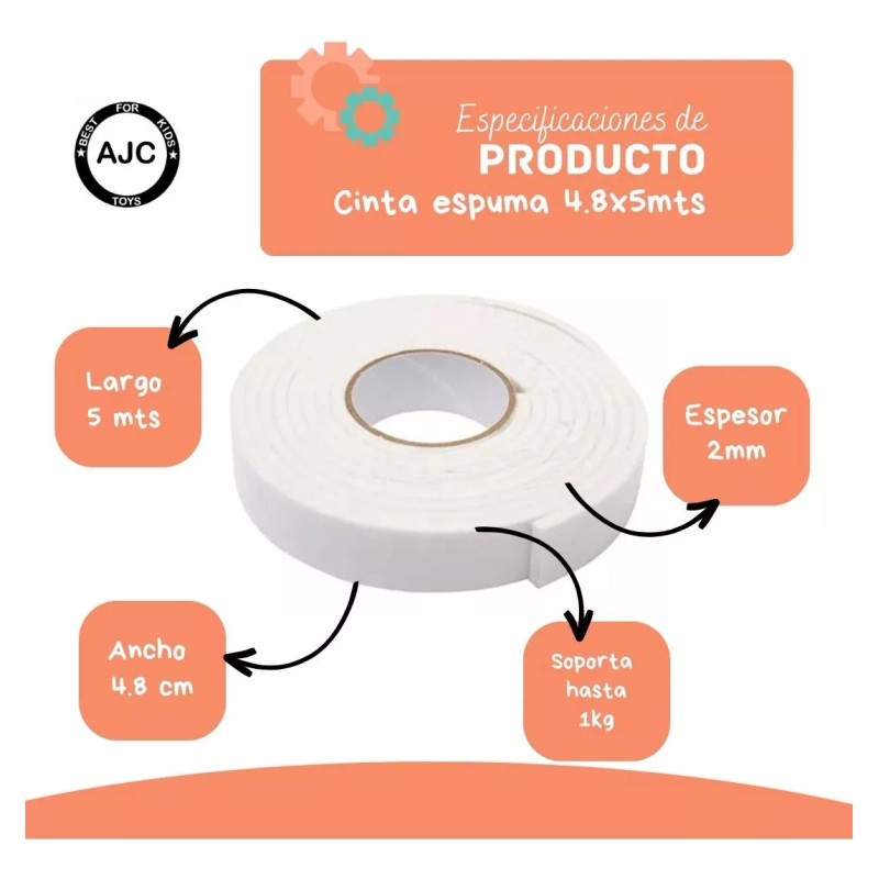 XOF Cinta De Espuma Montaje Doble Cara 5 Metros 4.8cm