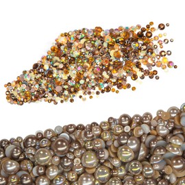 qiipii 2Bags DIY Bundles Pack, 1 Half Round Pearls+1 Resin Rhinestones for Bedazzling Crafting 3-10mm Brown Chocolate Copper Colorful Gems Diamonds for Face Eyes Makeup Tumblers Bottles Crafts Shoes