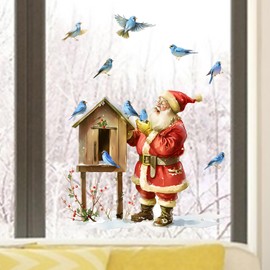 Christmas Wall Decals Winter Santa Claus Bird Wall Stickers Removable Xmas Wall Decals Christmas Wall Decorations Christmas Window Clings Stickers for Kid Room Bedroom Home Christmas Party Decor