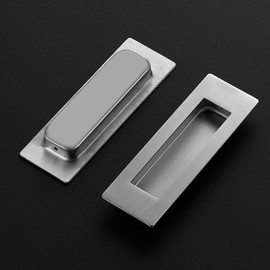 JOY DECOR 2 Pack Pocket Door Handles Sliding Closet Door Pulls, 4.72" Flush Barn Door Pulls Brushed Nickel Closet Finger Pulls, Rectangular Recessed Closet Door Handles