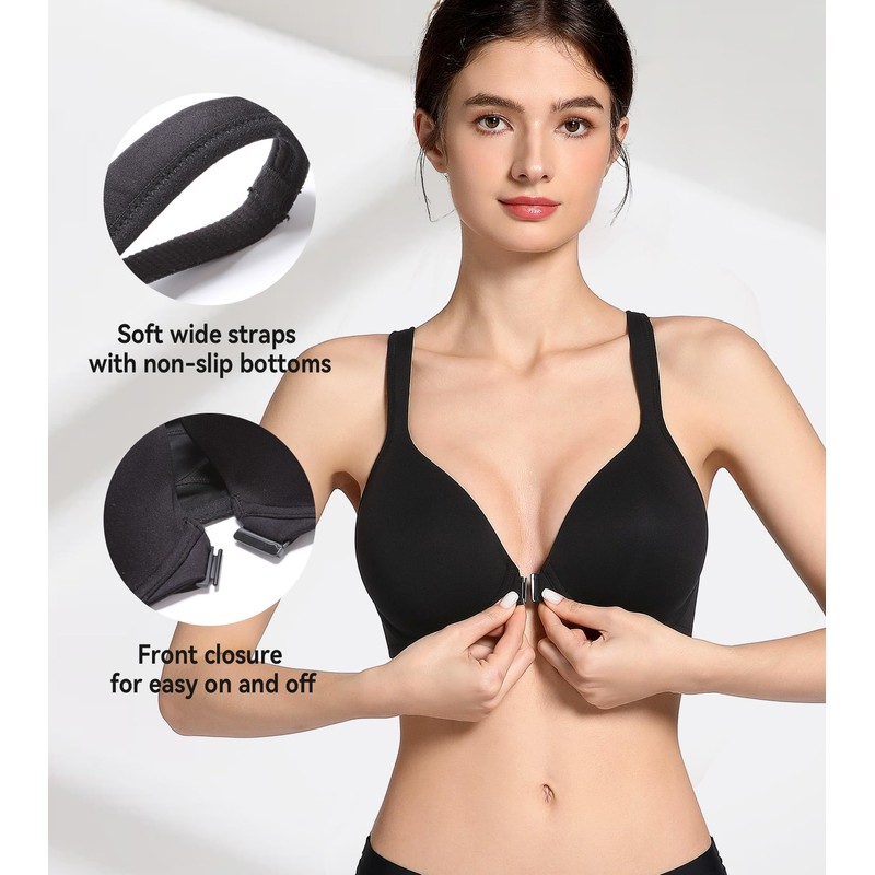 Lemorosy Front Closure Posture Bra Back Support Smoothing Underwire Comfortable