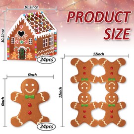 Whaline 48Pcs Christmas Tableware Set Cute Gingerbread Man House Disposable Dinnerware 24Pcs Paper Plate 24Pcs Dinner Napkin For Xmas Winter Party Supplies