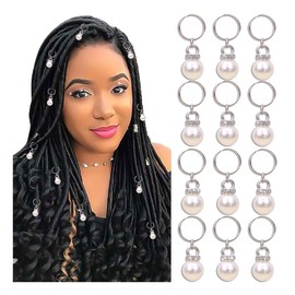 NAISKA 12PCS Silver Pearl Braid Clips Hair Jewelry for Women Alloy Dreadlock Accessories, Crystal Rhinestone Pearls Hair Pins for Wedding, Party, Everyday Hair Style