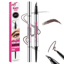 Curved Eyebrow Pen, 2-in-1 Dual Ended Brow Pencil, Microblading Eyebrow Pen with 0.01mm 2-Claw Micro Tip and Ultra-Fine Tip, Create Natural Hair-Like Brows, Waterproof, Last All-Day (#03 DARK BROWN)
