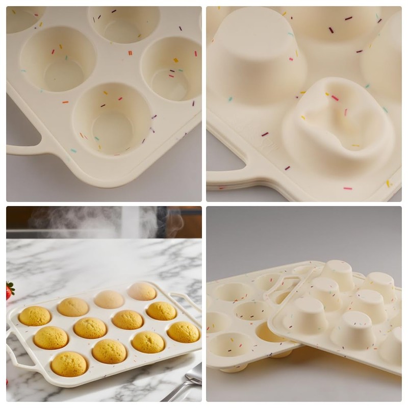 Velicber 2 Pack Silicone Muffin Pan with Metal Reinforced Frame,