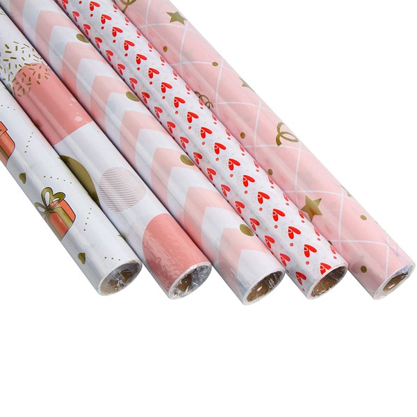CCINEE Wrapping Paper, Roll, Transportation, 118.8 x 16.9 inches (300 x 43 cm), Large Size, Stylish, Cute Design, Present, Christmas (5 Pieces, Pink)