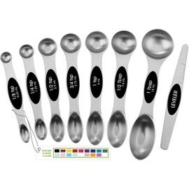 Spring Chef Stainless Steel Magnetic Measuring Spoons Set with Strong N45 Magnets, Heavy Duty Metal Kitchen Gadgets for Baking & Cooking, Fits in Most Kitchen Spice Jars, Set of 8 with Leveler, Black