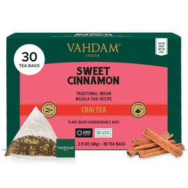 VAHDAM Sweet Cinnamon Tea (30 Pyramid Tea Bags) | Non-GMO, Gluten-Free, No Artificial Flavors | Cinnamon Masala Chai | Whole Leaf, Individually Wrapped
