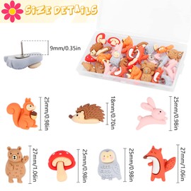 MIKIMIQI 30 Pcs Forest Animals Push Pins, Resin Squirrel Fox Owl Mushroom Push Pins Decorative Animal Thumb Tacks Cork Board Thumbtacks for Bulletin Board Photos Wall Pins Office Supplies