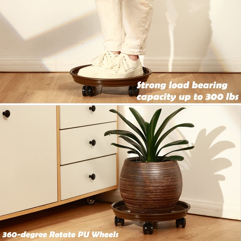5 Packs Large Plant Caddy with PU Wheels 12" Rolling