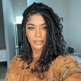 Angle Lucky Lace Front Braided Wig Synthetic Black Cornrow Braided Wig Curly Black Box Braids Wig Heat Resistant Fiber Cornrow Braided Wig for Women Party Makeup 16 Inch (16, 1B Black)