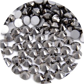 NCB 2000pcs Flatback Round Glass Nail Art Rhinestones Crystal for DIY Making Accessories Shoes, Clothes, Face Art, Bags, Manicure (Jet Hematite, SS12 2000pcs)