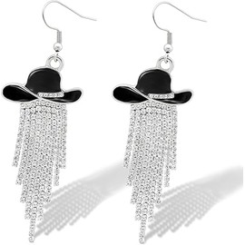 Western Cowgirl Hat Tassel Dangle Earring Sparkly Shine Cowgirl Earrings Western Jewelry for Women